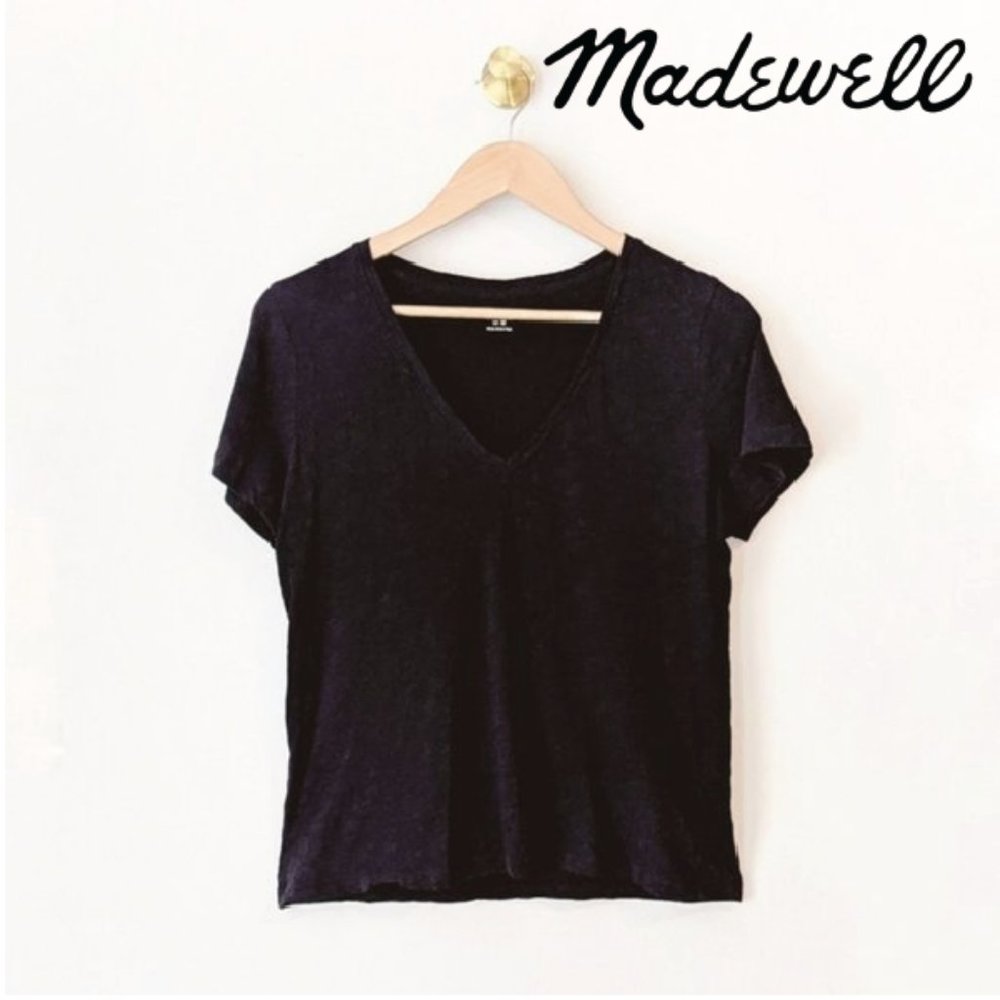 Madewell Cotton V Neck T-Shirt Black SZ Med